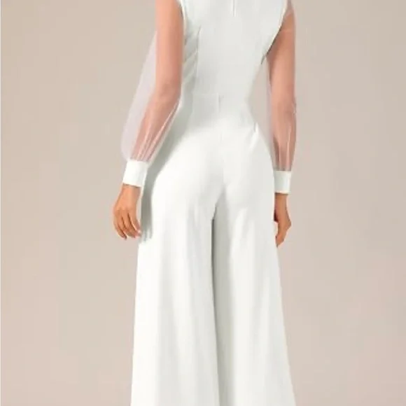 Allegra K Women's Elegant V Neck Mesh Long Sleeve Loose Wide Leg jumpsuit Med - Picture 2 of 13